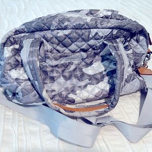 MZ Wallace Jimmy Travel Bag in light gray camo  17.3 x 6.7 x 10.8